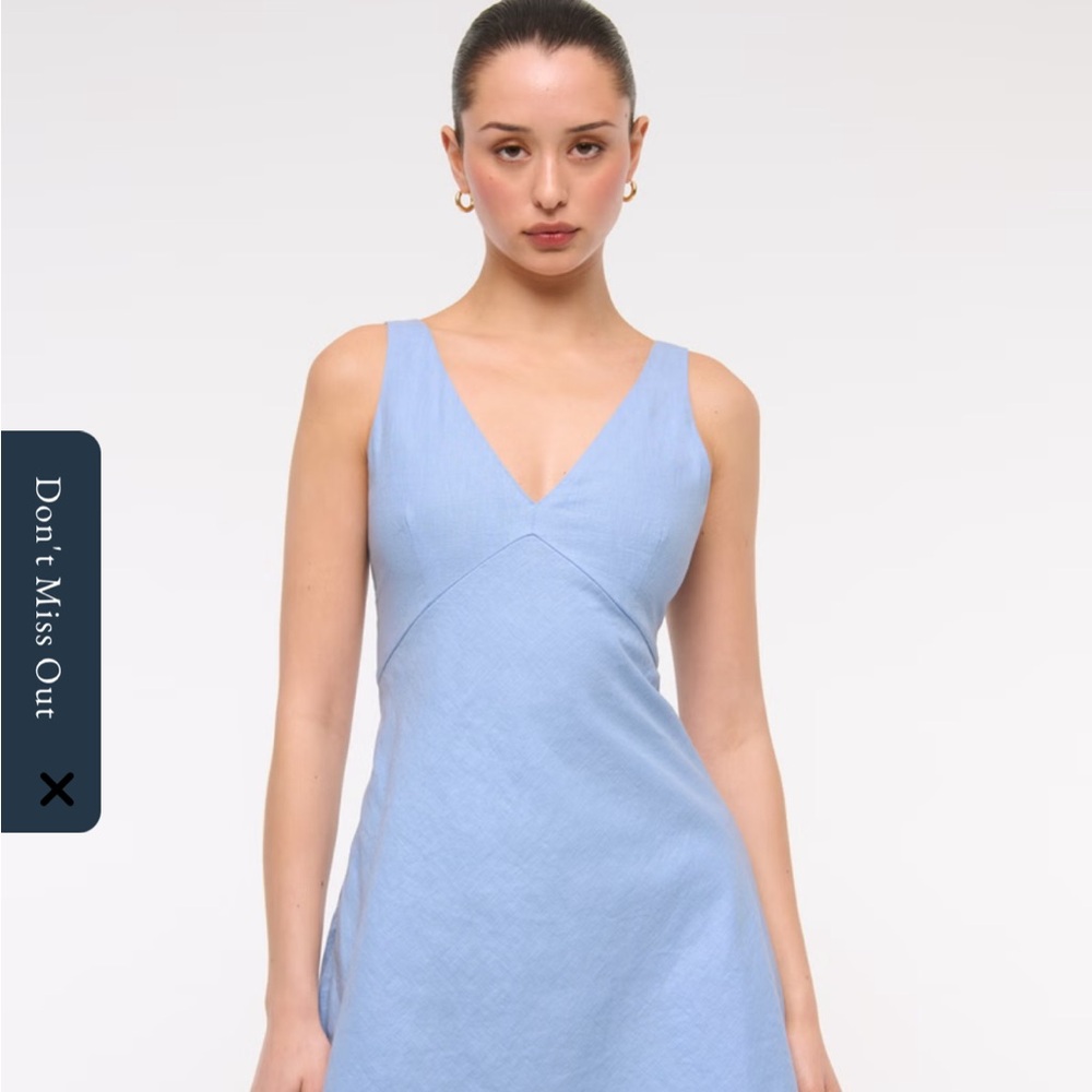 V-Neck Linen-Blend Mini Dress NWT